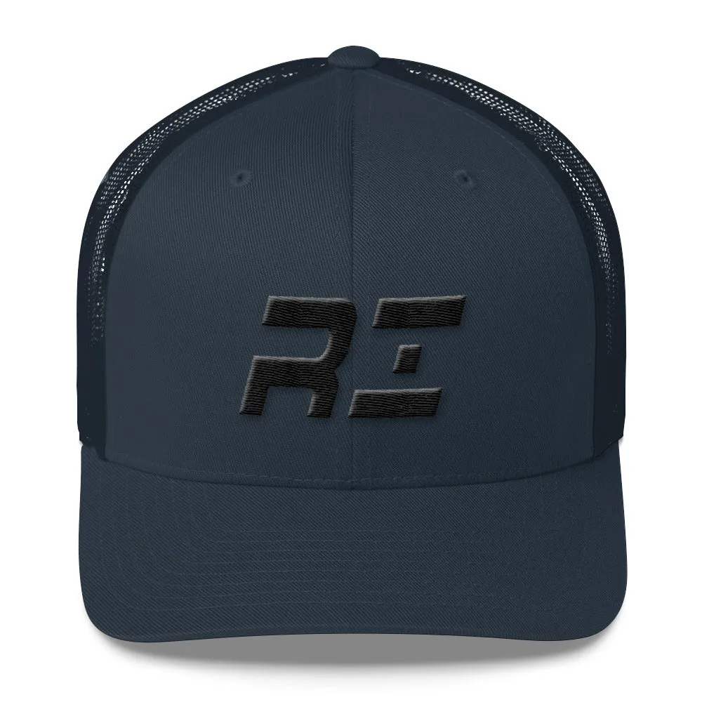 Rhode Island - Mesh Back Trucker Cap - Black Embroidery - RI - Many Hat Color Options Available