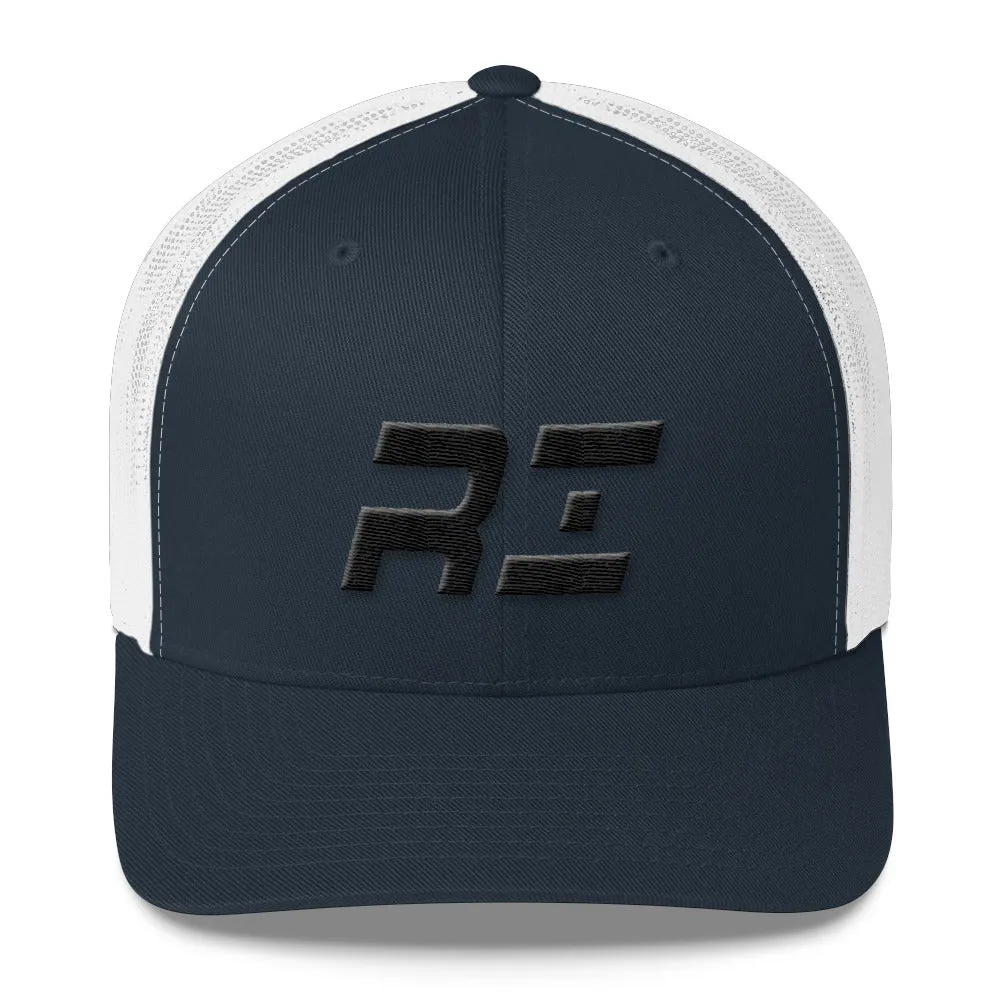 Rhode Island - Mesh Back Trucker Cap - Black Embroidery - RI - Many Hat Color Options Available