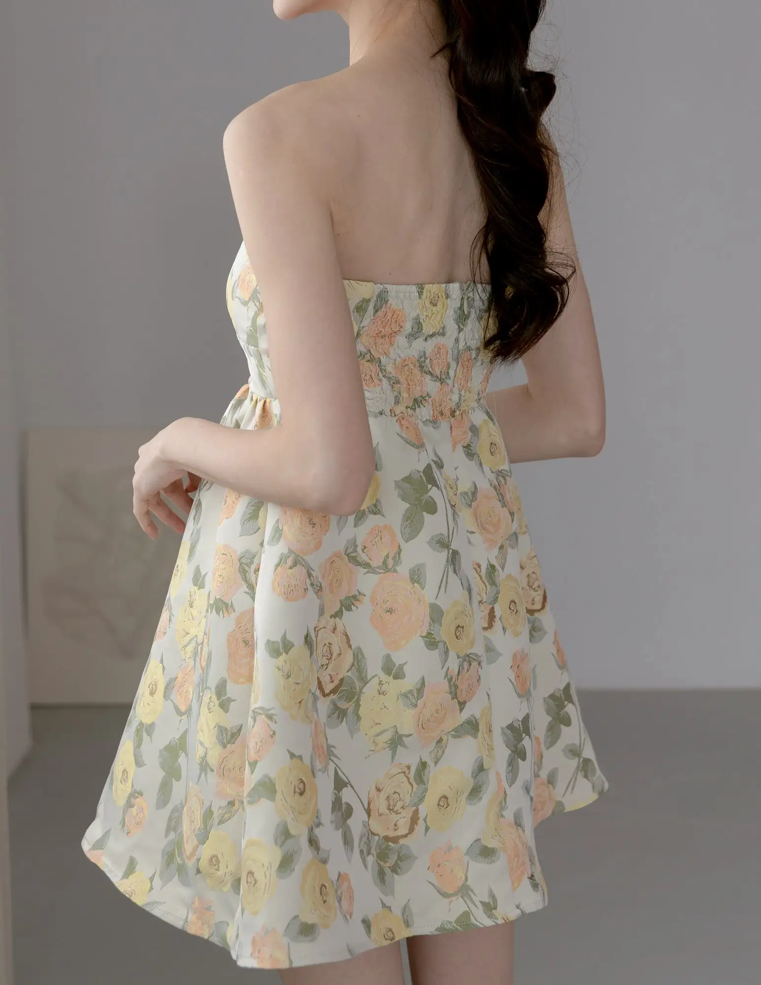 Roxanne Floral Jacquard Dress in Yellow