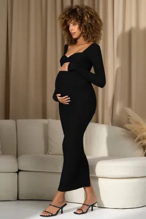 Saffron | Black Bodycon Sweetheart Maternity Maxi Dress