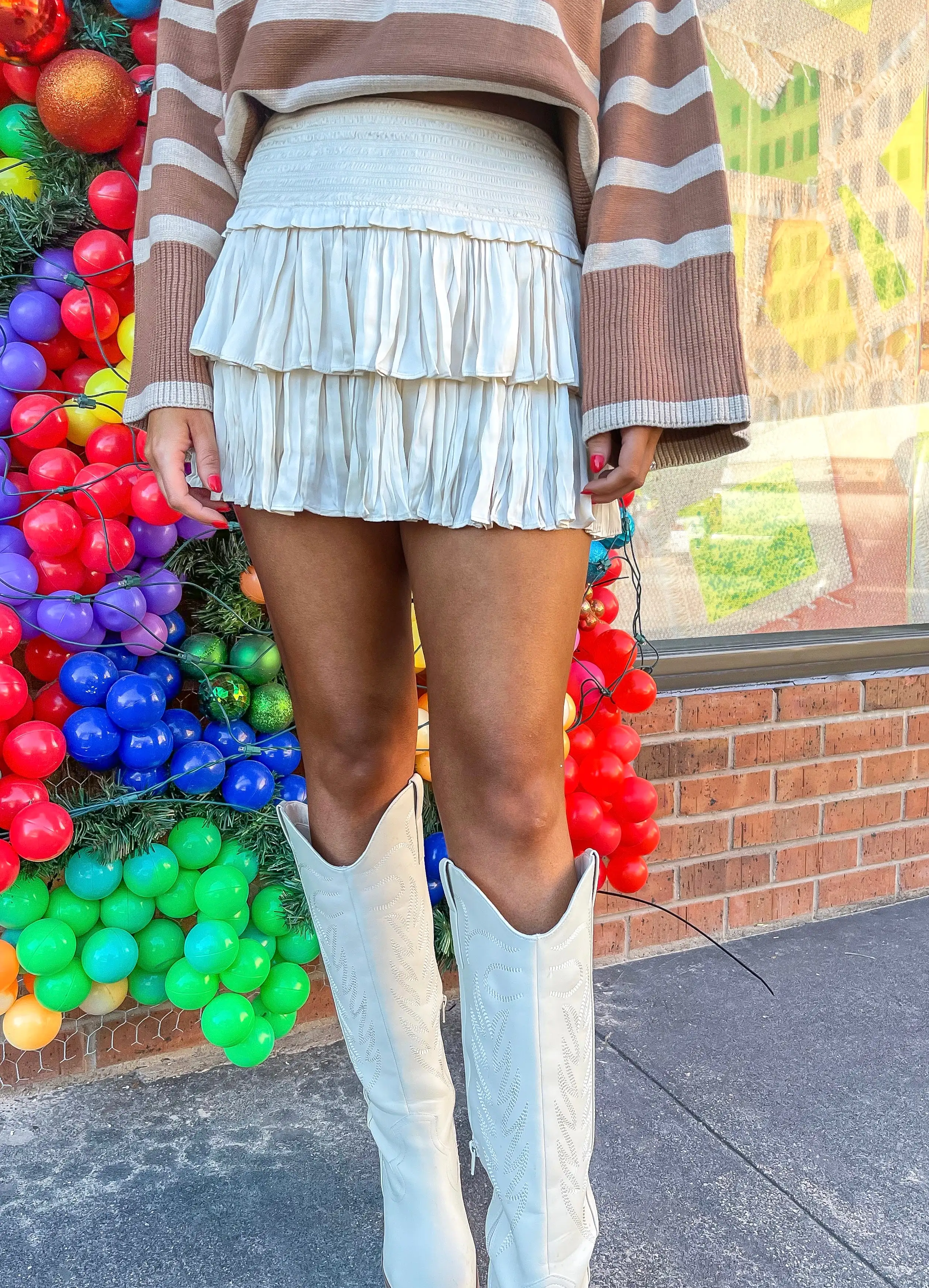 Silky Smocked Layered Skirt - Cream