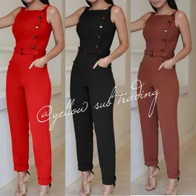 Sleeveless Button Design Jumpsuit