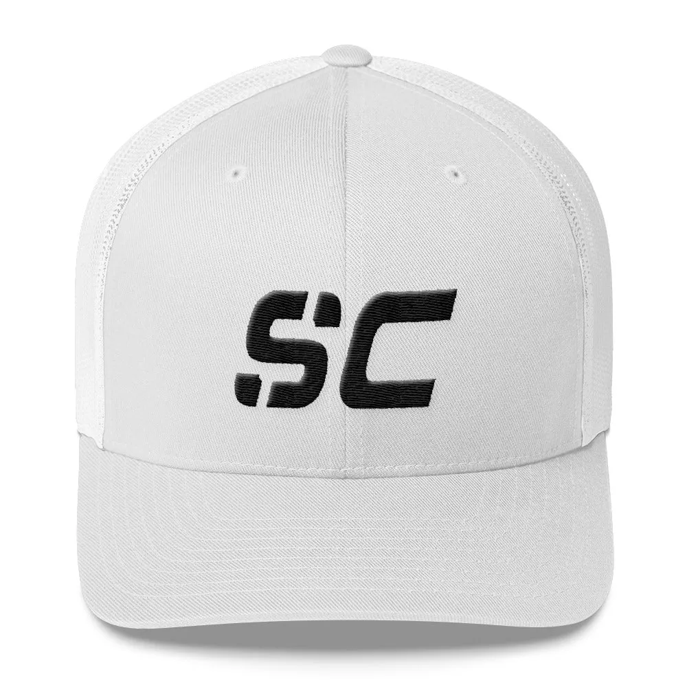 South Carolina - Mesh Back Trucker Cap - Black Embroidery - SC - Many Hat Color Options Available