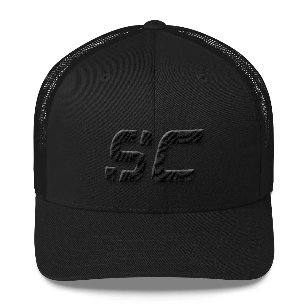 South Carolina - Mesh Back Trucker Cap - Black Embroidery - SC - Many Hat Color Options Available