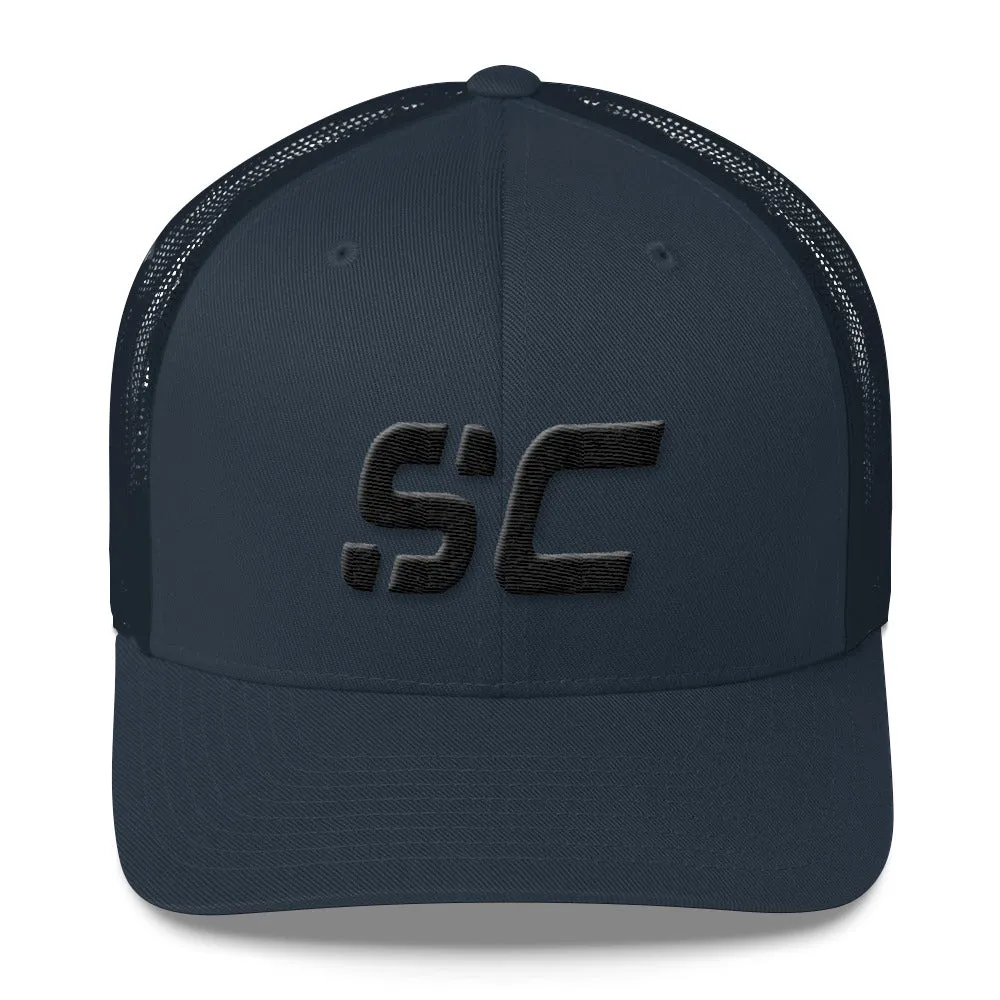 South Carolina - Mesh Back Trucker Cap - Black Embroidery - SC - Many Hat Color Options Available