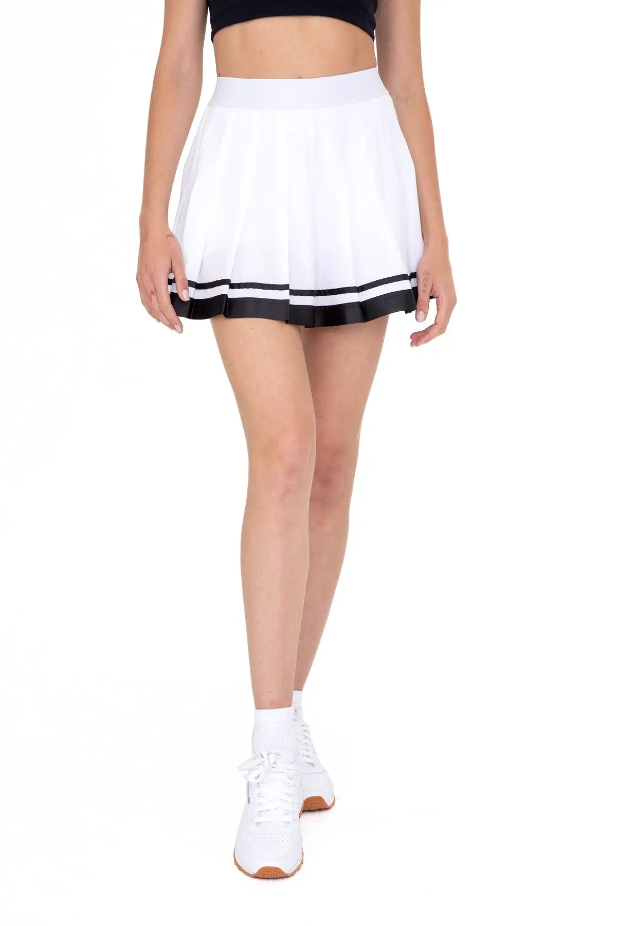 STRIPED PLEATED TENNIS SKIRT- WHITE/BLACK