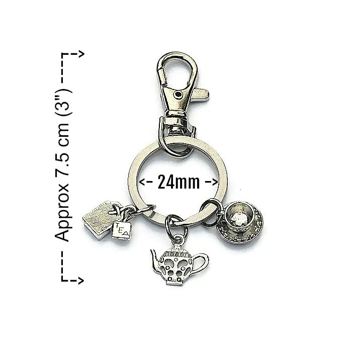 TEA LOVERS KEYCHAIN with three Tea themed charms