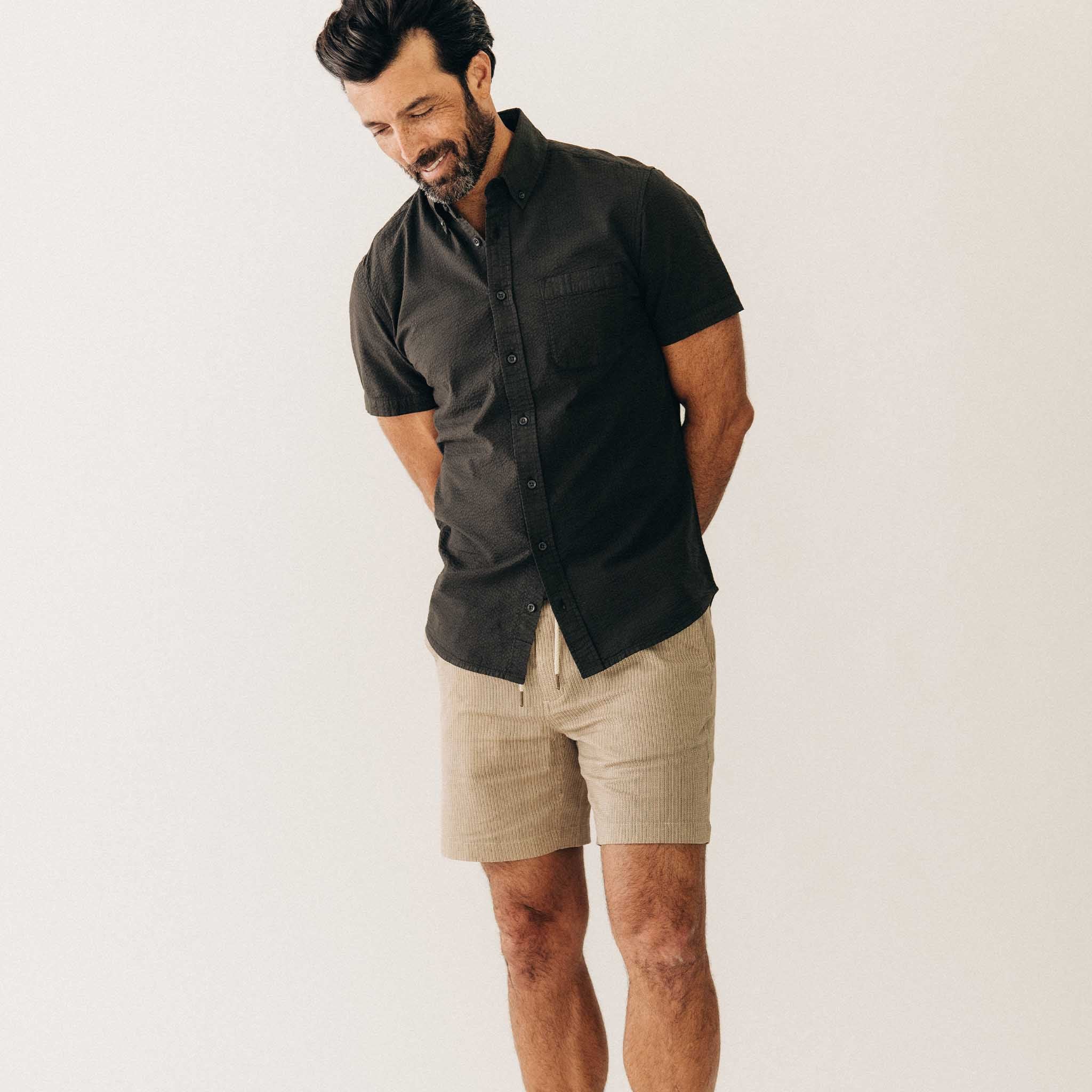 The Apres Short in Black Coffee Stripe