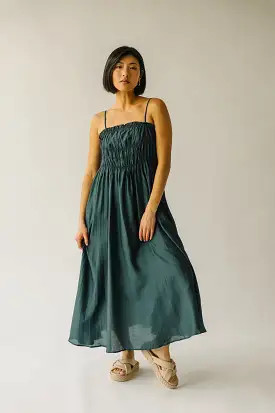 The Frisco Pleated Maxi Dress in Dark Forest