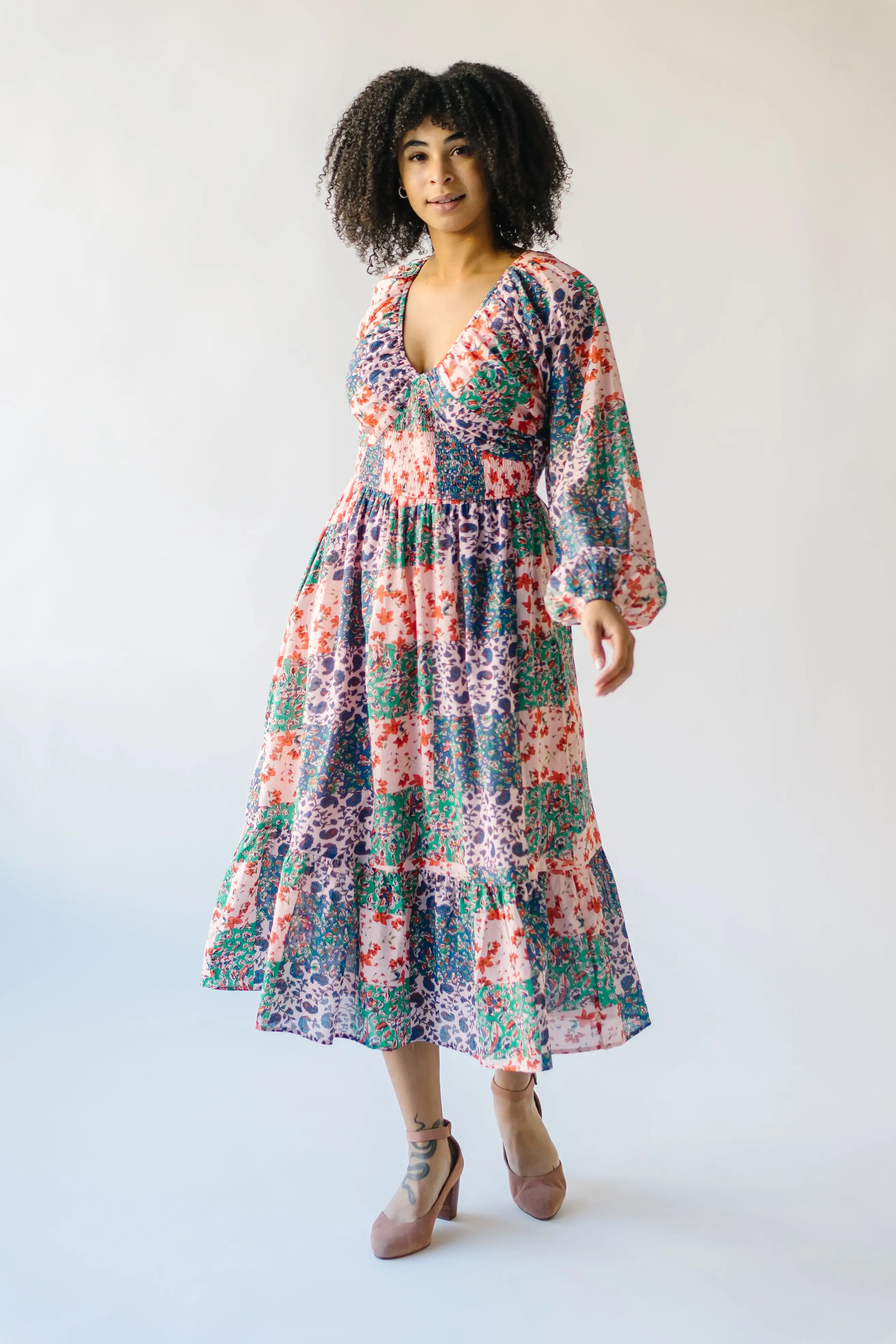 The Laken Patterned Maxi Dress in Pink + Blue Floral