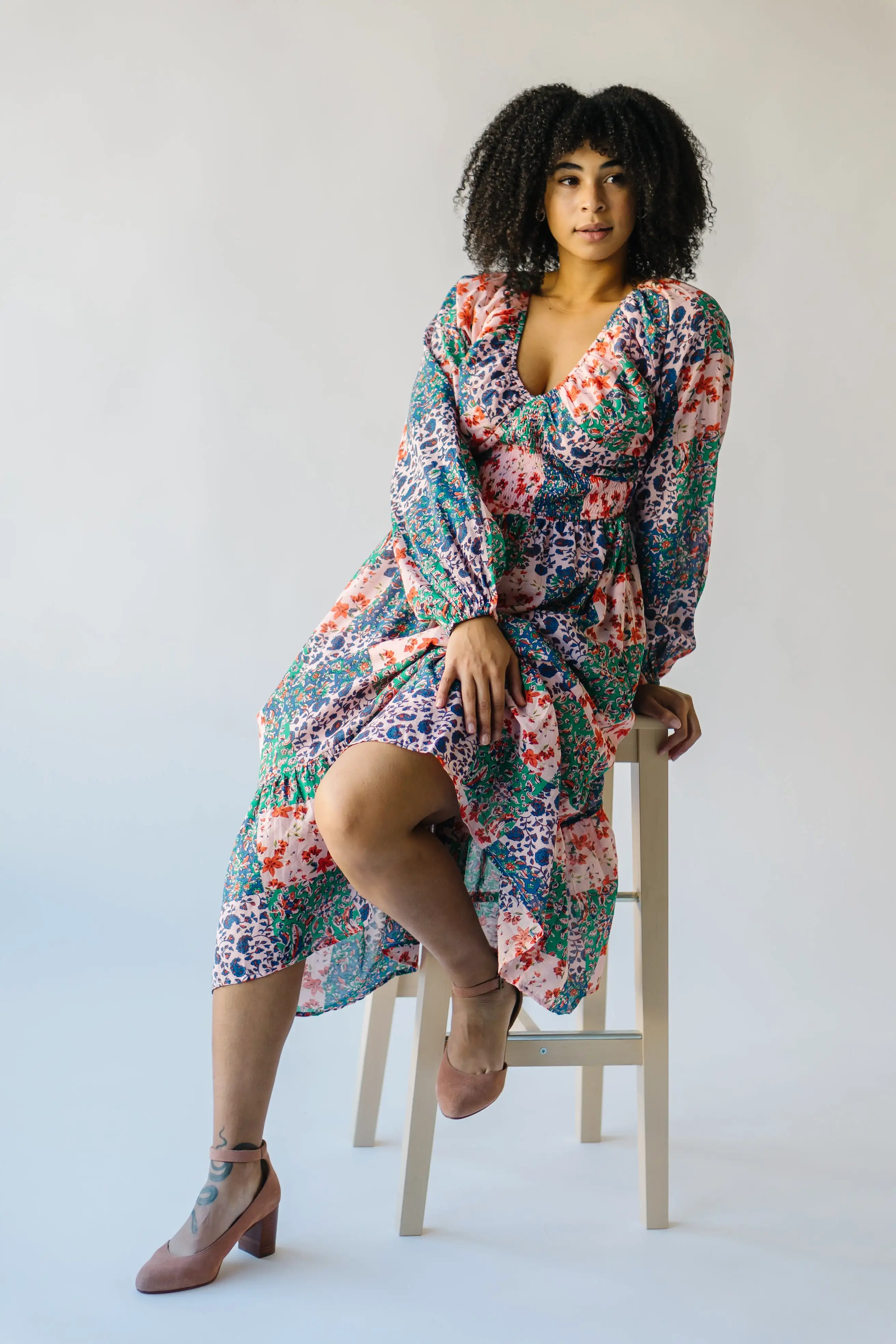 The Laken Patterned Maxi Dress in Pink + Blue Floral