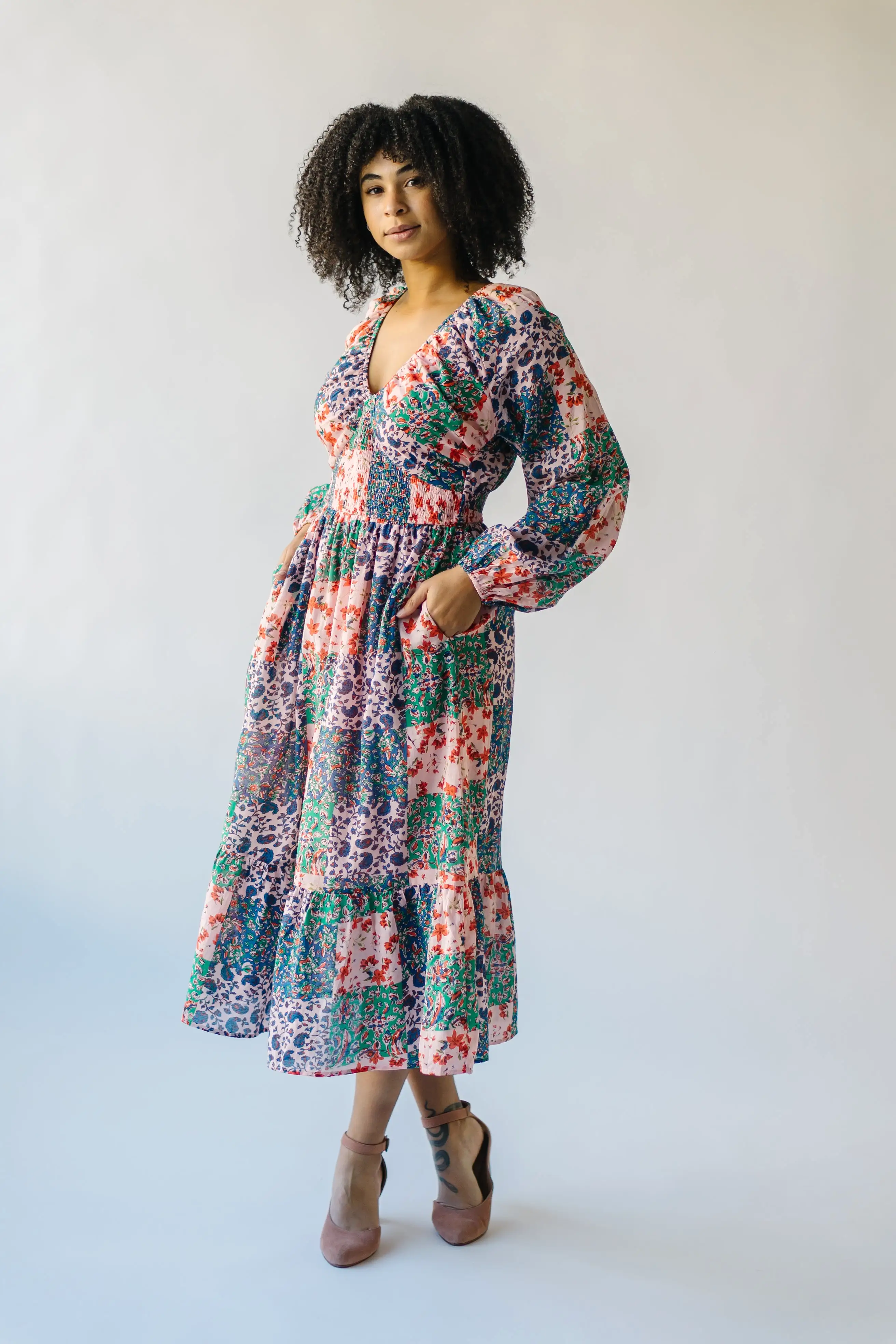 The Laken Patterned Maxi Dress in Pink + Blue Floral