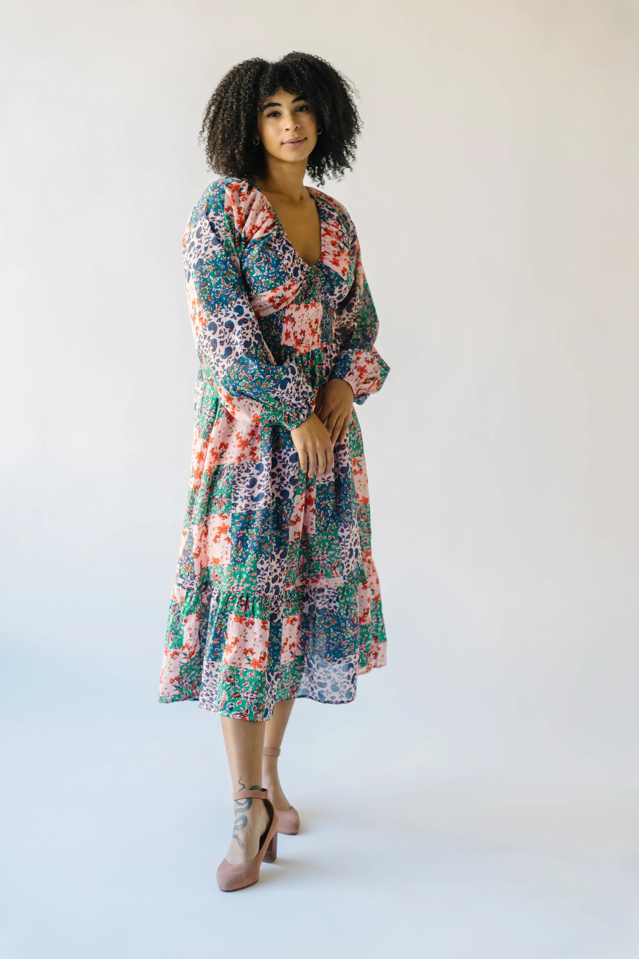 The Laken Patterned Maxi Dress in Pink + Blue Floral