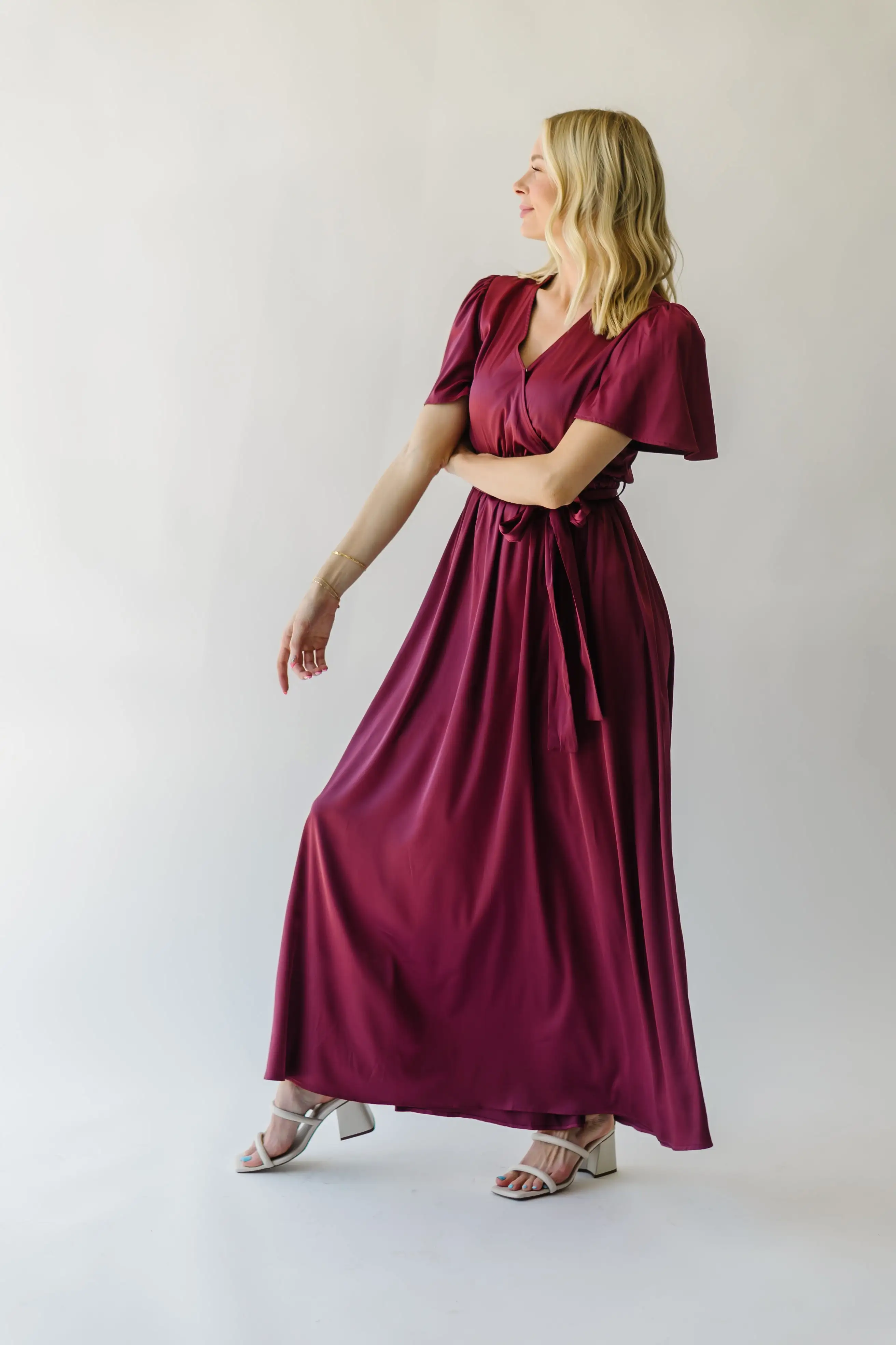 The Tucson Satin Maxi Dress in Berry