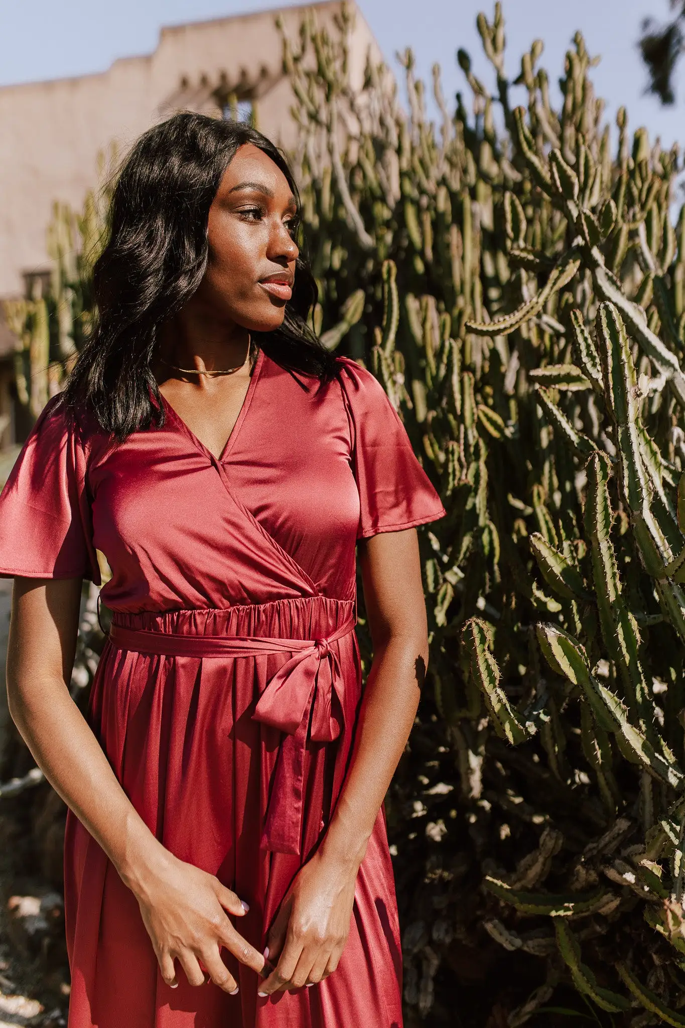 The Tucson Satin Maxi Dress in Berry