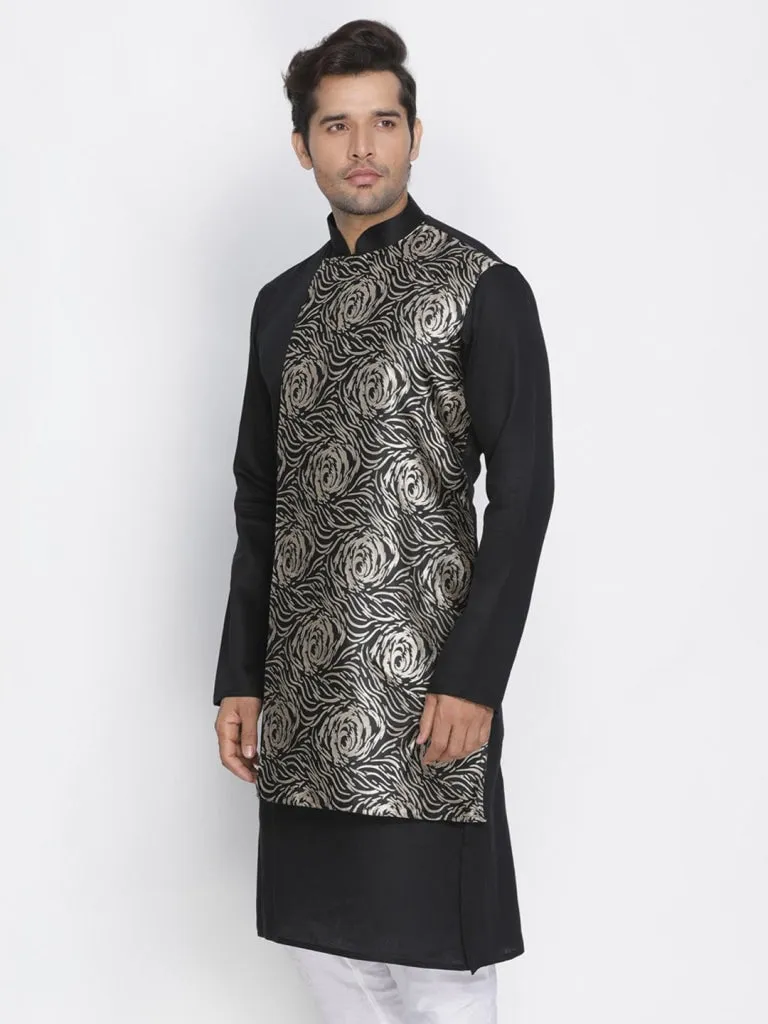 VASTRAMAY Men's Black Cotton Blend Kurta