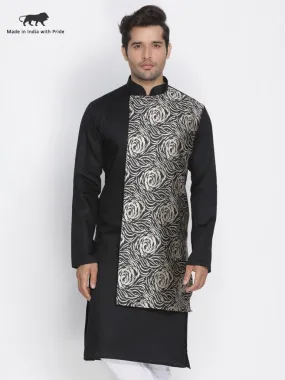 VASTRAMAY Men's Black Cotton Blend Kurta