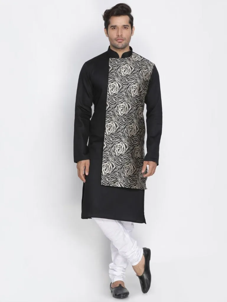 VASTRAMAY Men's Black Cotton Blend Kurta