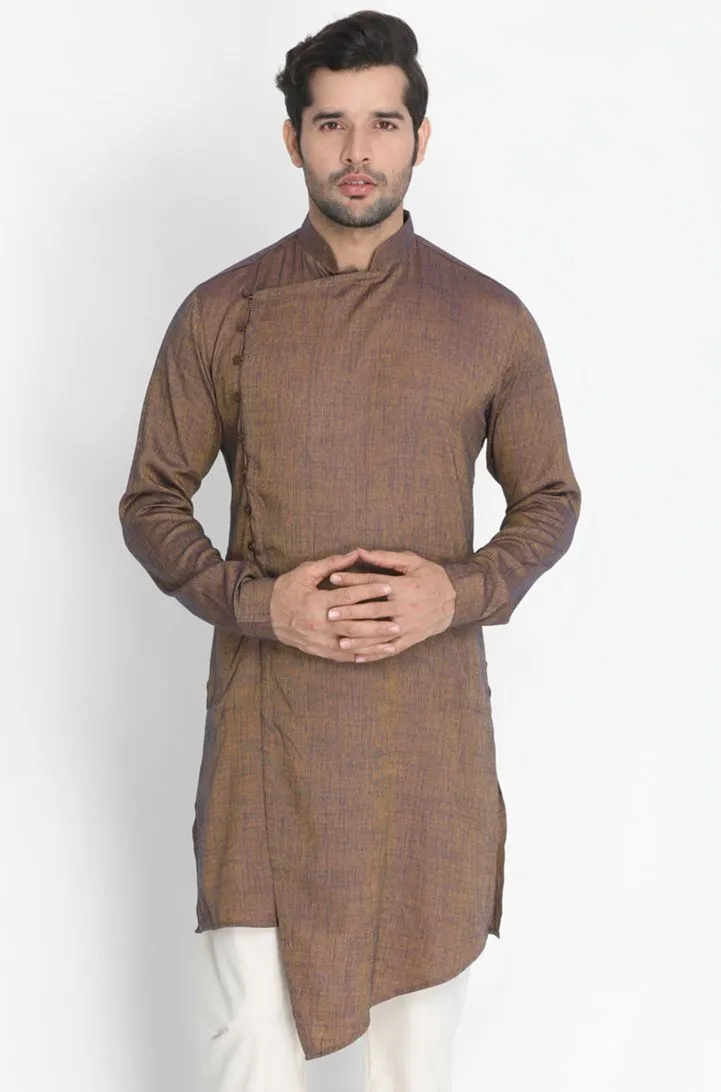 VASTRAMAY Men's Brown Cotton Blend Kurta