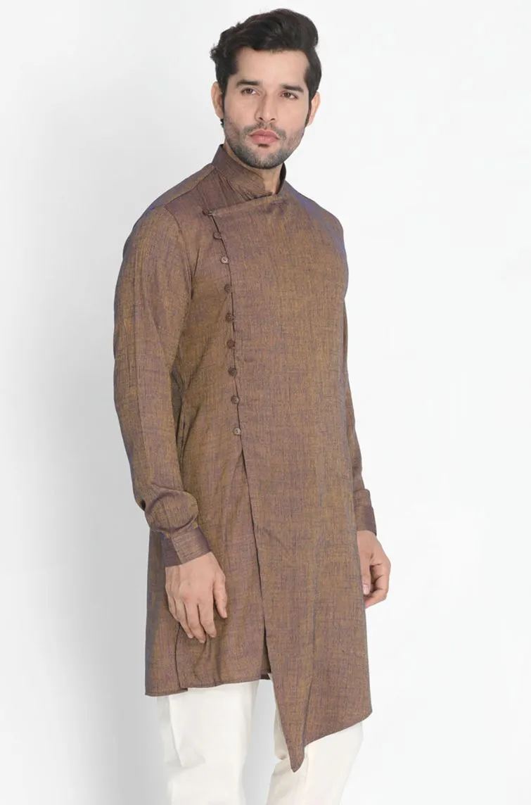 VASTRAMAY Men's Brown Cotton Blend Kurta