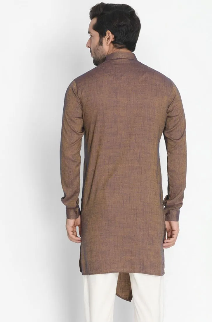 VASTRAMAY Men's Brown Cotton Blend Kurta