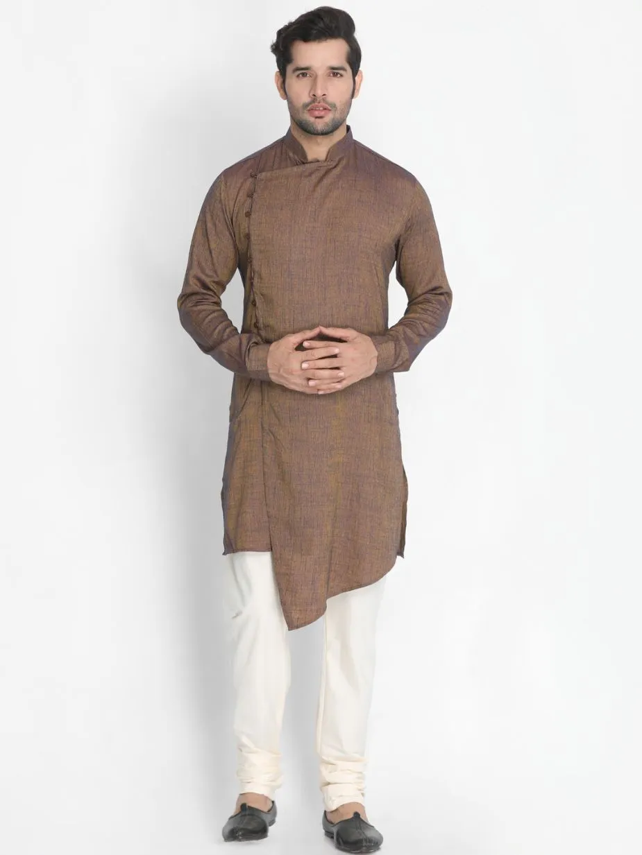 VASTRAMAY Men's Brown Cotton Blend Kurta