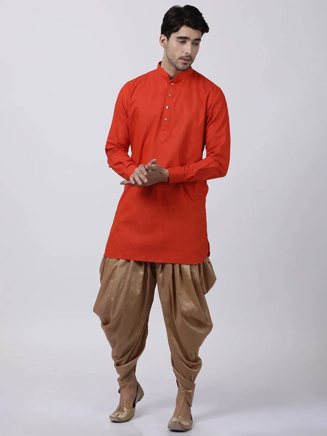 VASTRAMAY Men's Red Cotton Blend Kurta