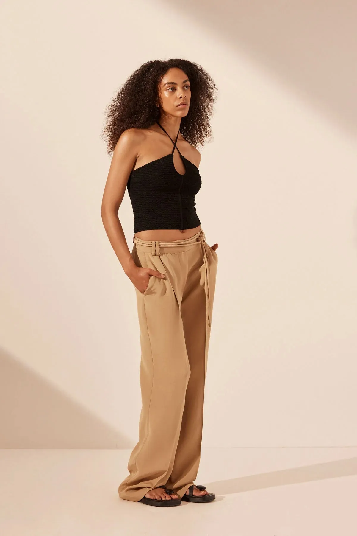 Vento Mid Rise Pant With Belt - Sand