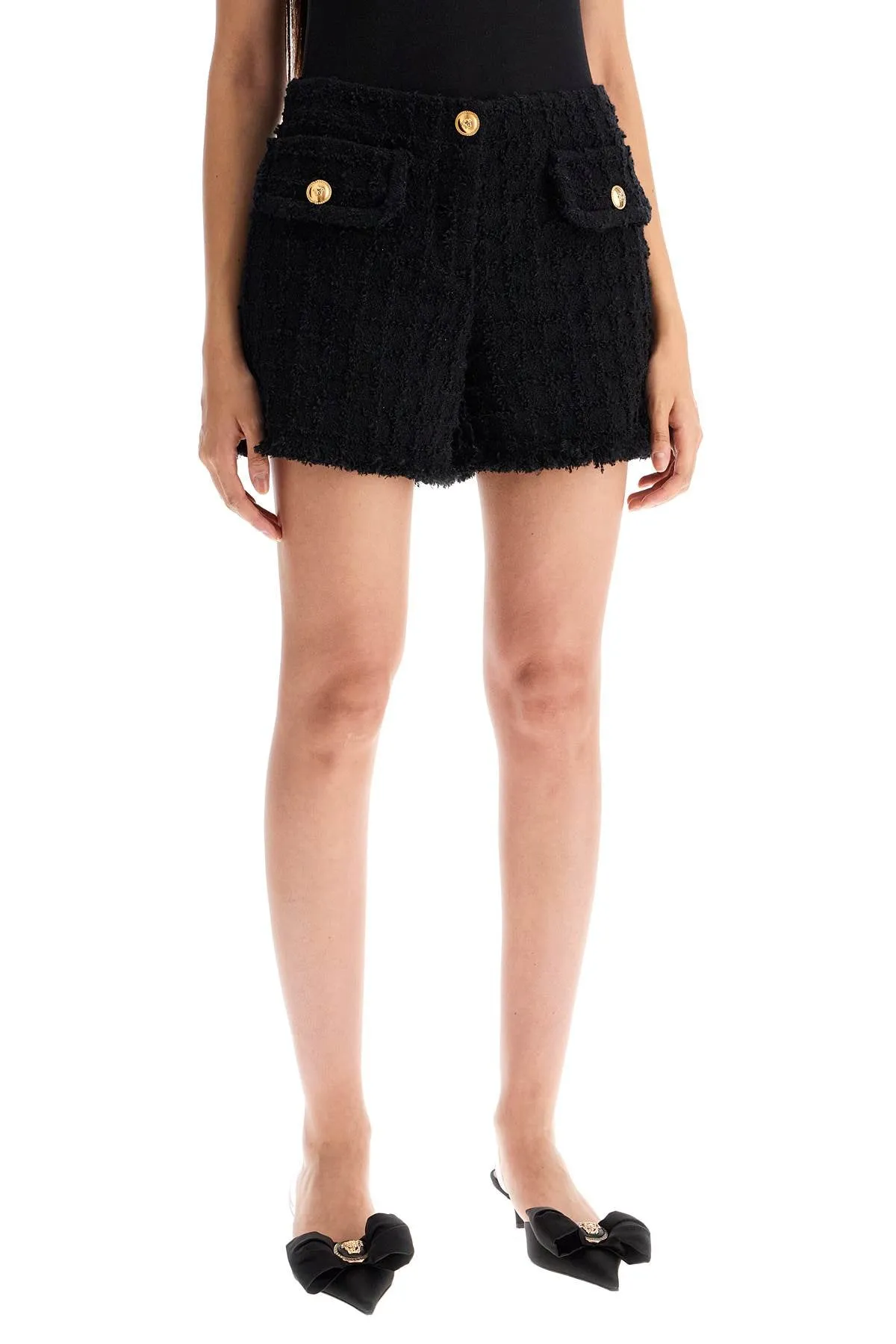 Versace heritage Tweed Mini Shorts   Black