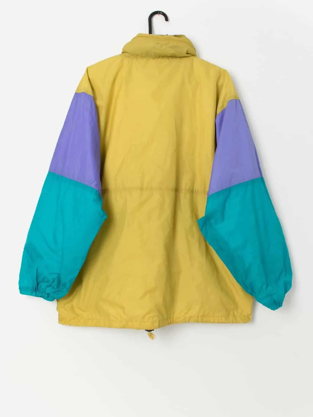 Vintage 80s yellow colour block shell jacket with sky diving patch on the front – Large