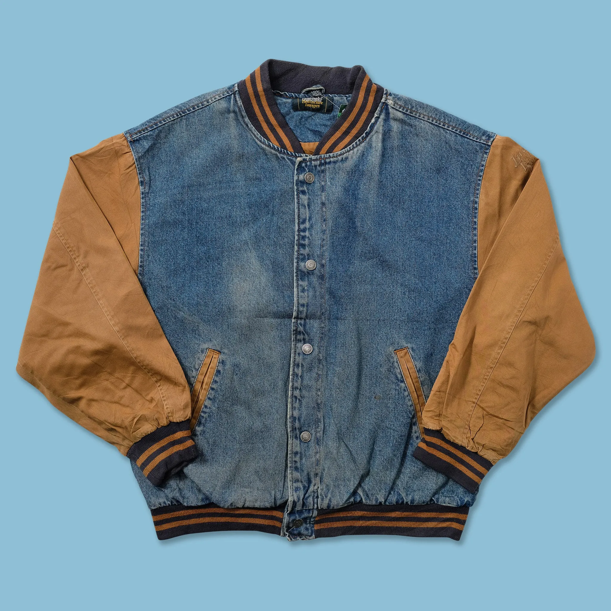 Vintage Denim Varsity Jacket Large