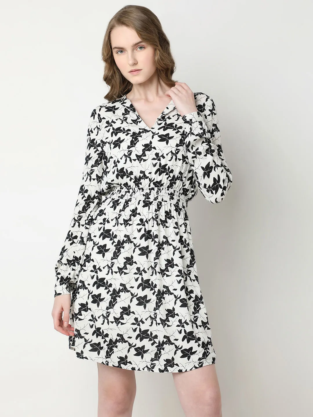 White & Black Printed Mini Dress