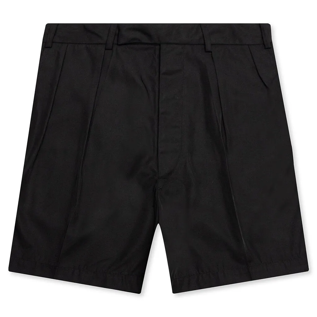 Wide Fit Mini Shorts with Double Pleats - Black