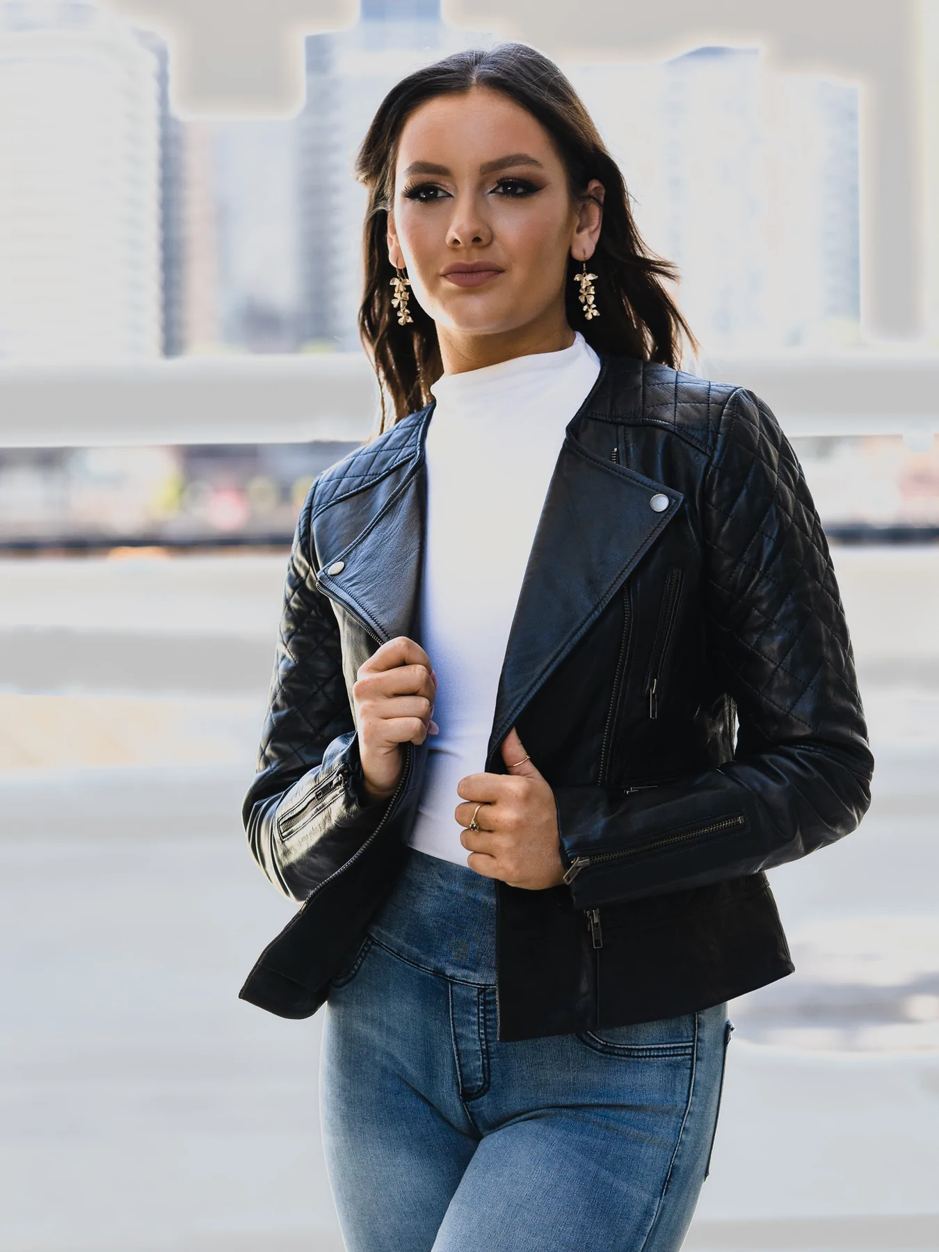 Women's Black Oversized Biker Leather Jacket