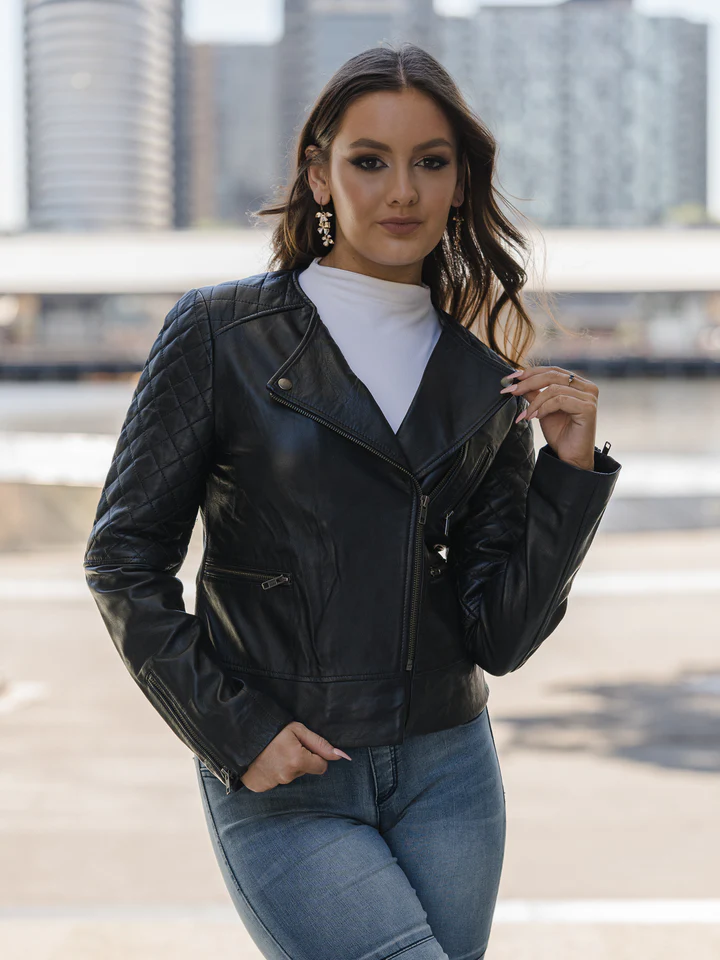 Women's Black Oversized Biker Leather Jacket