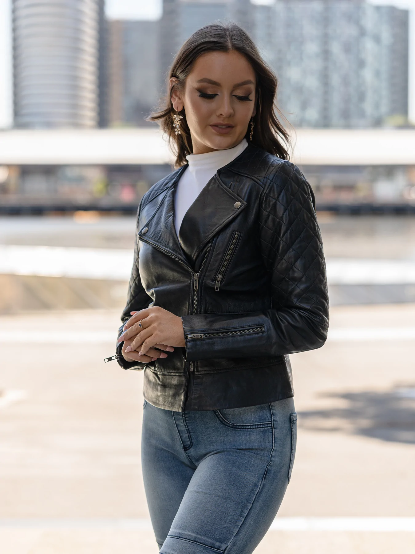 Women's Black Oversized Biker Leather Jacket