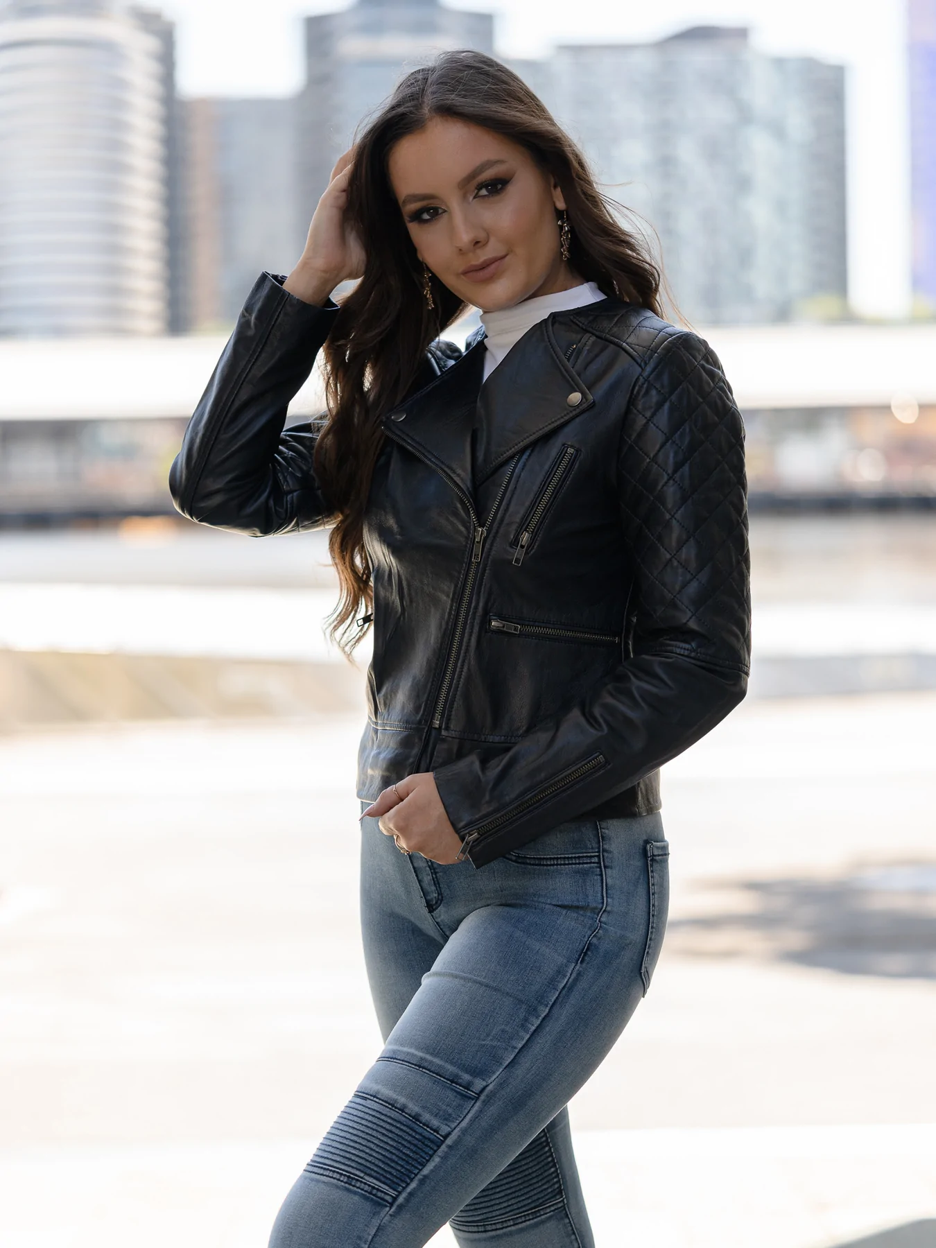 Women's Black Oversized Biker Leather Jacket